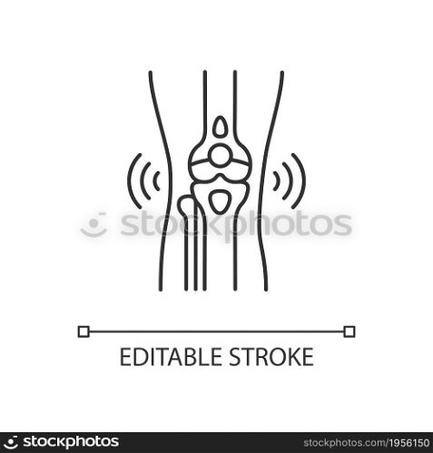 Bursitis linear icon. Inflamed joint. Painful swelling in elbow. Traumatic injury in sports. Thin line customizable illustration. Contour symbol. Vector isolated outline drawing. Editable stroke. Bursitis linear icon