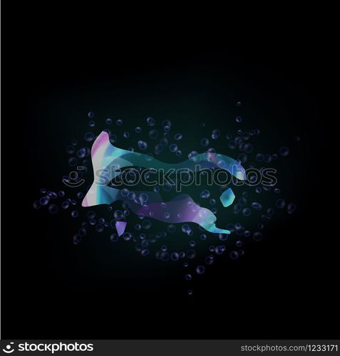 Bursting soap bubbles process stage vector illustration, realistic transparent exploding air spheres of rainbow colors with reflections and highlights, isolated on black background. Bursting soap bubbles process stage vector