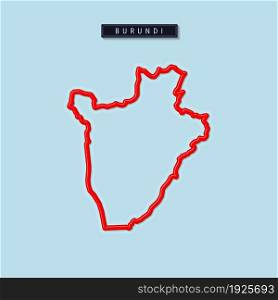 Burundi bold outline map. Glossy red border with soft shadow. Country name plate. Vector illustration.. Burundi bold outline map. Vector illustration