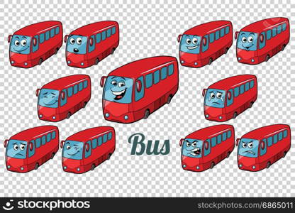 bus autobus collection set neutral background. Comic book cartoon pop art retro color illustration drawing. bus autobus collection set neutral background