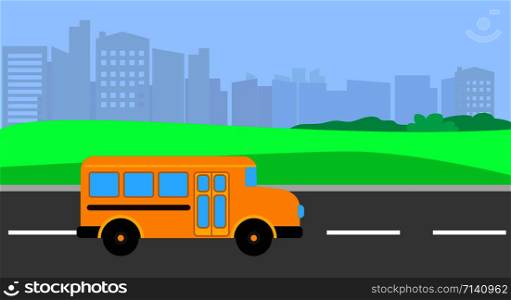 Bus driving to school background. Flat illustration of bus driving to school vector background for web design. Bus driving to school background, flat style