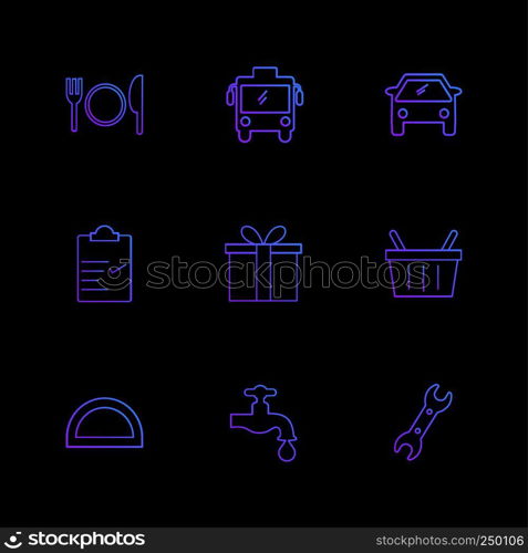 bus , giftbox , tap , clipboard ,transport , travel ,transportation , traveling , boat , ship , plane , car , bus , truck , ticket , train , hardware , money, cart , shopping, icon, vector, design, flat, collection, style, creative, icons