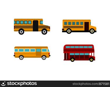 Bus icon set. Flat set of bus vector icons for web design isolated on white background. Bus icon set, flat style
