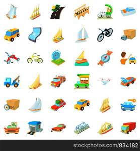 Bus icons set. Cartoon style of 36 bus vector icons for web isolated on white background. Bus icons set, cartoon style