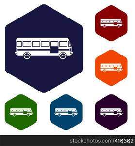 Bus icons set rhombus in different colors isolated on white background. Bus icons set