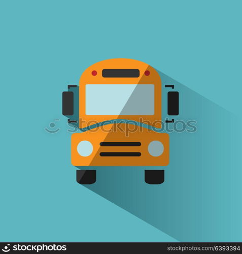 Bus school icon with shadow on blue background