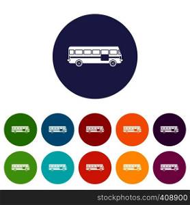 Bus set icons in different colors isolated on white background. Bus set icons