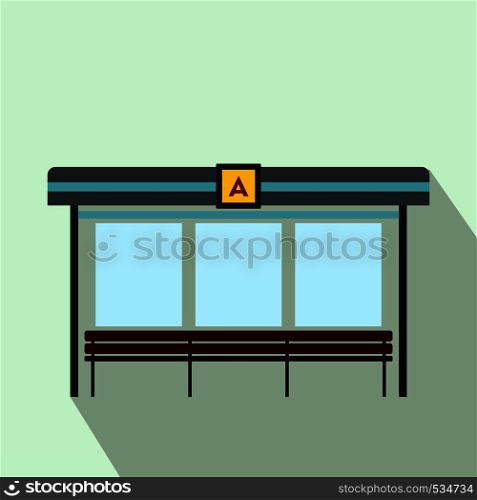 Bus station icon in flat style on a light blue background. Bus station icon, flat style