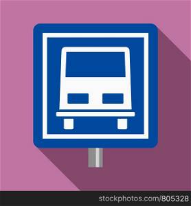 Bus stop road sign icon. Flat illustration of bus stop road sign vector icon for web design. Bus stop road sign icon, flat style