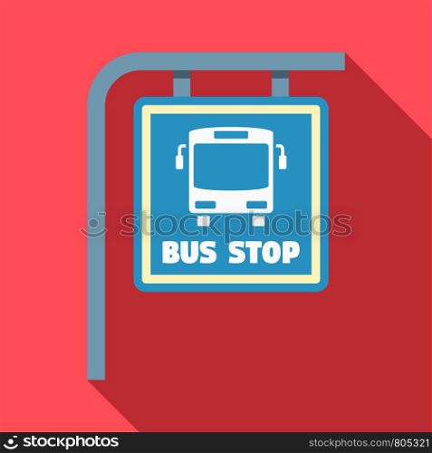 Bus stop sign icon. Flat illustration of bus stop sign vector icon for web design. Bus stop sign icon, flat style