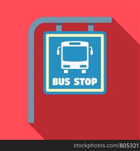 Bus stop sign icon. Flat illustration of bus stop sign vector icon for web design. Bus stop sign icon, flat style