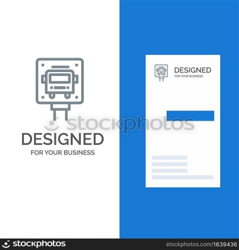 Bus, Stop, Sign, Public Grey Logo Design and Business Card Template