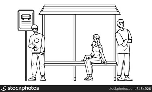 bus stop station vector. bilboard city poster, street empty blank, road banner, outdoor ad bus stop station character. people black line pencil drawing vector illustration. bus stop station vector