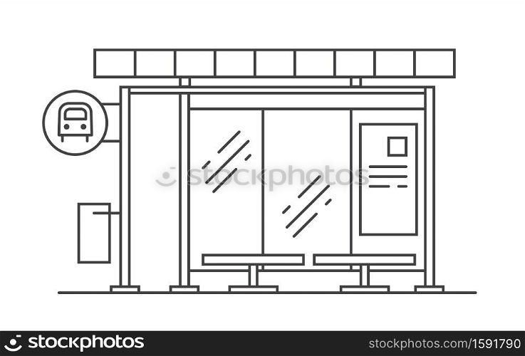 Bus stop vector line art illustration. Exit from the subway. Vector outline isolated illustration on white background. Bus stop vector line art illustration. Exit from the subway. Vector outline isolated illustration