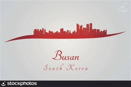 Busan skyline in red and gray background in editable vector file