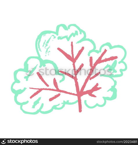 Bush. Icon in hand draw style. Drawing with wax crayons, colored chalk, children&rsquo;s creativity. Vector illustration. Sign, symbol, pin, sticker. Icon in hand draw style. Drawing with wax crayons, children&rsquo;s creativity