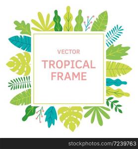 Bushes, plants and herbs square frame in madern flat style. Frame template for cards, posters, banners