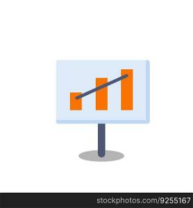 Busi≠ss diagram. Graph at presentation. Growth chart. Sheet on stand. Flat illustration isolated on white. Busi≠ss diagram. Graph at presentation.