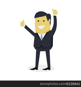 Businesman Show Gesture Thumb Up. Businesman show gesture thumb up. Young successful man do business hand gesture shows good job isolated on white background. Approval of the praise and agreement. Vector illustration