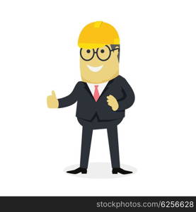 Businesman Show Gesture Thumb Up. Businesman show gesture thumb up. Young successful investor man in glasses do business hand gesture shows good job isolated on white background. Approval of praise and agreement. Vector illustration