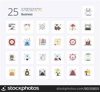 Business 25 Flat Color icon pack including investment. assets. connections. solving. mind