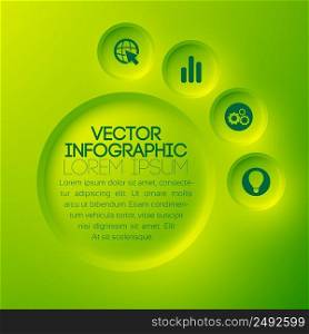 Business abstract infographic template with text green round buttons and icons on light background vector illustration. Business Abstract Infographic Template