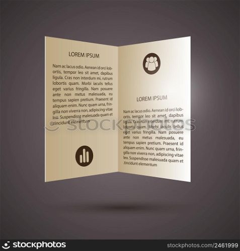 Business abstract paper infographics with folded brochure text and icons on dark background isolated vector illustration. Business Abstract Paper Infographics
