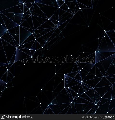 Business abstract vector black and white background with chaotic polygons. Abstract spatial dark background, network polygonal illustration. Business abstract vector black and white background with chaotic polygons