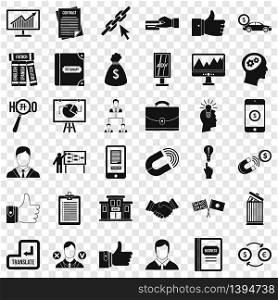 Business academy icons set. Simple style of 36 business academy vector icons for web for any design. Business academy icons set, simple style