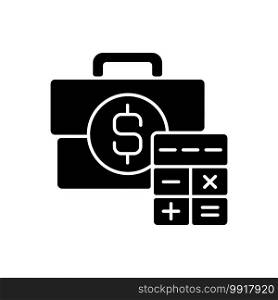 Business account black glyph icon. Track cash balance and transactions made by company during specific period. Money owned by person. Silhouette symbol on white space. Vector isolated illustration. Business account black glyph icon