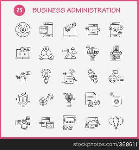 Business Administration Hand Drawn Icons Set For Infographics, Mobile UX/UI Kit And Print Design. Include  Brain, Mind, Setting, Gear, Beaker, Chemical, Document, Gear, Collection Modern Infographic Logo and Pictogram. - Vector