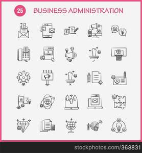 Business Administration Hand Drawn Icons Set For Infographics, Mobile UX/UI Kit And Print Design. Include  Classroom, Class, Education, School, Bulb, Idea, Clock, Award, Eps 10 - Vector
