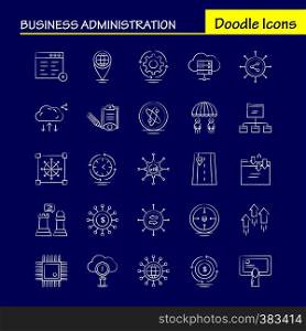 Business Administration Hand Drawn Icons Set For Infographics, Mobile UX/UI Kit And Print Design. Include: Target, Focus, Arrow, Direction, Document, File, Globe, Internet, Collection Modern Infographic Logo and Pictogram. - Vector