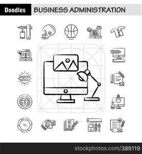 Business Administration Hand Drawn Icons Set For Infographics, Mobile UX/UI Kit And Print Design. Include: Letter, Music, Sound, Volume, Certificate, Degree, Certification, Education, Collection Modern Infographic Logo and Pictogram. - Vector
