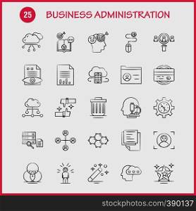 Business Administration Hand Drawn Icons Set For Infographics, Mobile UX/UI Kit And Print Design. Include: Graph, Chart, Pie Chart, Document, Hammer, Justice, Lawyer, Collection Modern Infographic Logo and Pictogram. - Vector