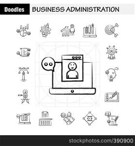 Business Administration Hand Drawn Icons Set For Infographics, Mobile UX/UI Kit And Print Design. Include: Protected Website, Website, Internet, Dollar, Mountains, Dollar, Pencil, Eps 10 - Vector
