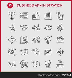 Business Administration Hand Drawn Icons Set For Infographics, Mobile UX/UI Kit And Print Design. Include: Protected Website, Website, Internet, Dollar, Mountains, Dollar, Pencil, Eps 10 - Vector