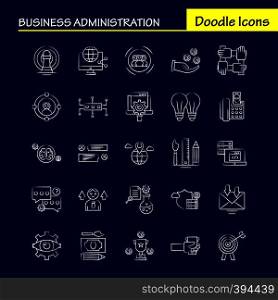 Business Administration Hand Drawn Icons Set For Infographics, Mobile UX/UI Kit And Print Design. Include: Document, File, Bill, Dollar, Document, File, Pen, Calendar, Collection Modern Infographic Logo and Pictogram. - Vector