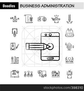 Business Administration Hand Drawn Icons Set For Infographics, Mobile UX/UI Kit And Print Design. Include: Cloud, Router, Network, Internet, Arrow, Focus, Target, Direction, Collection Modern Infographic Logo and Pictogram. - Vector