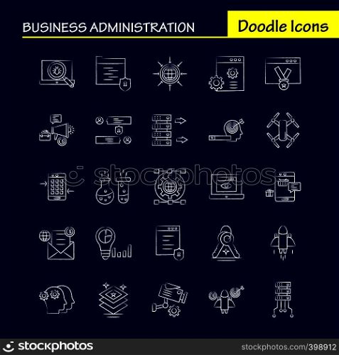 Business Administration Hand Drawn Icons Set For Infographics, Mobile UX/UI Kit And Print Design. Include: Graph, Dollar, Business, Money, Gear, Setting, Pencil, Writing, Eps 10 - Vector