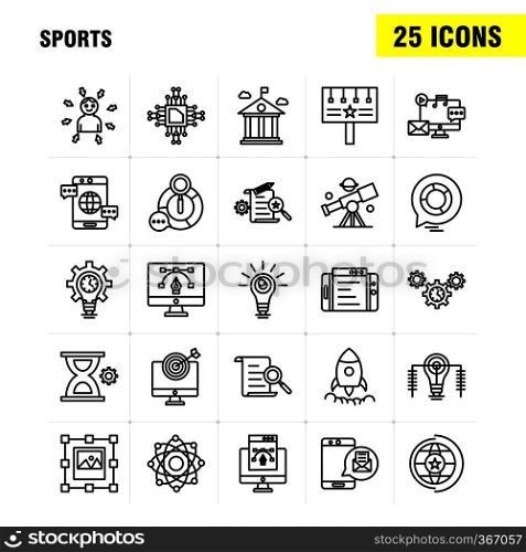 Business Administration Line Icons Set For Infographics, Mobile UX/UI Kit And Print Design. Include  Document, File, Text, Pencil, Globe, World Globe, Global, Eps 10 - Vector
