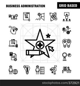 Business Administration Line Icons Set For Infographics, Mobile UX/UI Kit And Print Design. Include: Classroom, Class, Education, School, Bulb, Idea, Clock, Award, Eps 10 - Vector