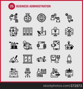 Business Administration Line Icons Set For Infographics, Mobile UX/UI Kit And Print Design. Include: Protected Website, Website, Internet, Dollar, Mountains, Dollar, Pencil, Eps 10 - Vector