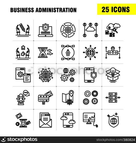 Business Administration Line Icons Set For Infographics, Mobile UX/UI Kit And Print Design. Include: Chess Setting, Gear, Setting, Board, Game, Credit Card, Eps 10 - Vector