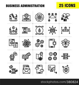 Business Administration Line Icons Set For Infographics, Mobile UX/UI Kit And Print Design. Include: Chess Setting, Gear, Setting, Board, Game, Credit Card, Eps 10 - Vector