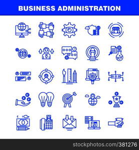 Business Administration Line Icons Set For Infographics, Mobile UX/UI Kit And Print Design. Include: Brain, Mind, Setting, Gear, Beaker, Chemical, Document, Gear, Collection Modern Infographic Logo and Pictogram. - Vector