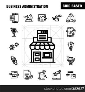 Business Administration Line Icons Set For Infographics, Mobile UX/UI Kit And Print Design. Include: Monitor, Computer, Screen, Search, Avatar, Gear, Website, Engine, Eps 10 - Vector