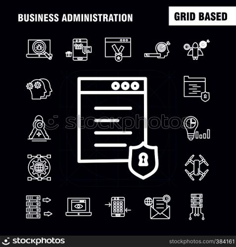 Business Administration Line Icons Set For Infographics, Mobile UX/UI Kit And Print Design. Include: Gear, Setting, Engine, Globe, Document, Files, File, Star, Eps 10 - Vector