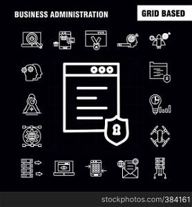 Business Administration Line Icons Set For Infographics, Mobile UX/UI Kit And Print Design. Include: Gear, Setting, Engine, Globe, Document, Files, File, Star, Eps 10 - Vector