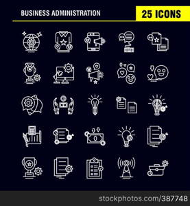 Business Administration Line Icons Set For Infographics, Mobile UX/UI Kit And Print Design. Include: Internet Setting, Setting, Gear, Globe, Tshirt, Shirt, Sports Eps 10 - Vector